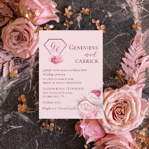 Convites Chic Blush Pink & Crimson Red Weditation
