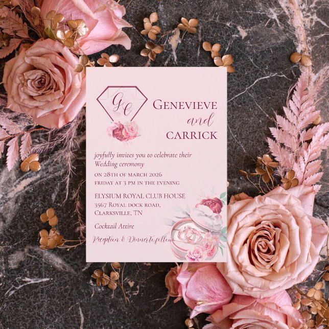 Convites Chic Blush Pink & Crimson Red Weditation (Criador carregado)