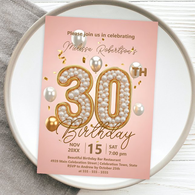 Convites Chic Blush Pink e aniversário de 30 anos Dourado b (Criador carregado)