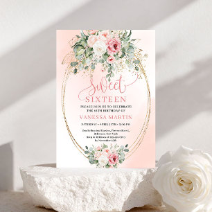 Convites Chic Blush Rosado Dourado Brilho 16º Aniversário