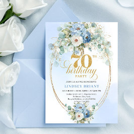 Convites Chic Bohemian Pastel Blue Peonies 70th Birthday