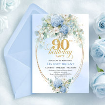 Chic Boho Azul Hydrangea Floral Dourado Aniversári