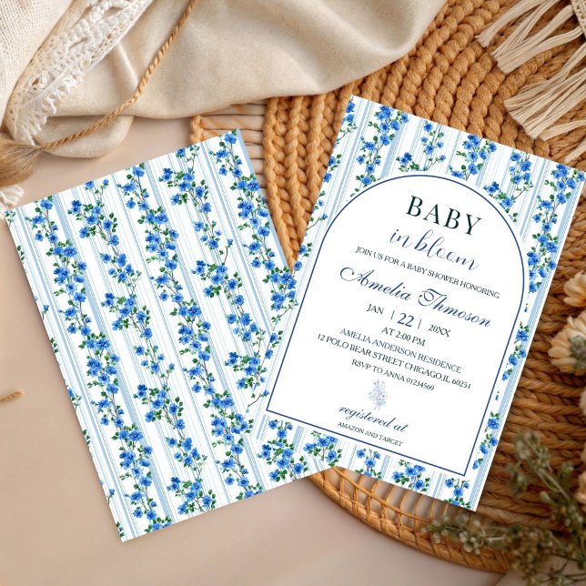 Convites Chic Boho Azul Menino Flor Silvestre Chuveiro de B (Criador carregado)