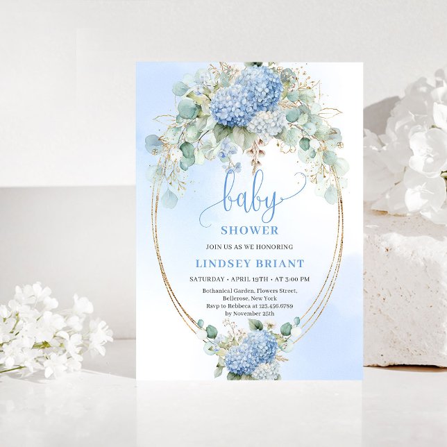 Convites Chic Boho Blue Hydrangeas Baby Shower Invitation (Chic Boho Blue Hydrangeas Baby Shower Invitation)