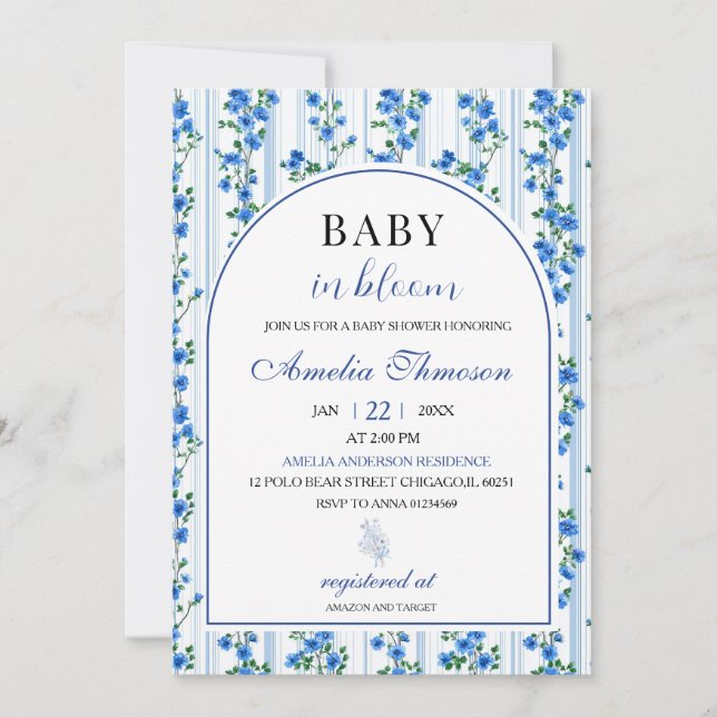 Convites Chic Boho Blue Wildflower Boy floral Baby Shower (Frente)