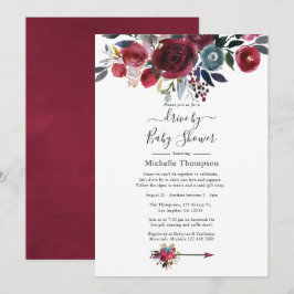 Convites Chic Boho Burgundy e Floral Navy Drive By Chuveiro