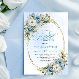 Convites Chic Boho Dusty Blue Greenery Floral Bridal Shower