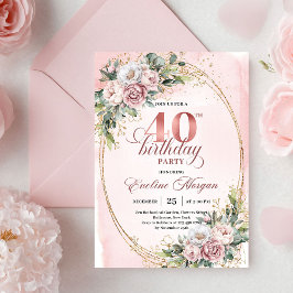 Convites Chic Boho Dusty Pink Floral 40th Birthday Invite