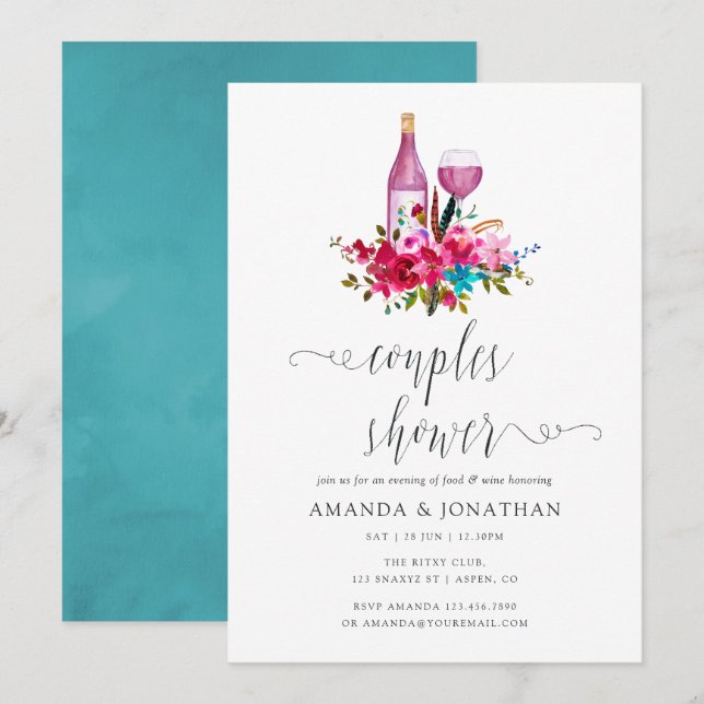 Convites Chic Boho Floral Casamento de Cerveja Tasting (Frente/Verso)