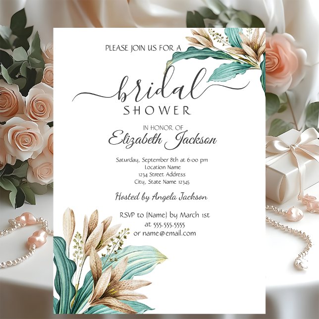 Convites Chic Boho Flores Folhas Chá de Bebê (Criador carregado)