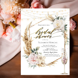 Convites Chic Boho Flores Rosa Dourado Chuveiro de Noiva