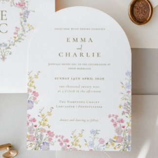 Convites Chic Boho Garden Wildflowers Spring Summer Wedding