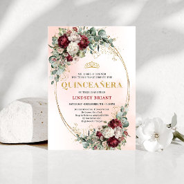 Convites Chic Boho Marsala Flowers 15th Birthday Invitation