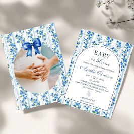 Convites Chic Boho Menino Flor de Campo Azul Chá de Bebê fl
