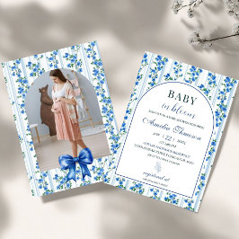 Convites Chic Boho Menino Flor de Campo Azul Chuveiro de Be