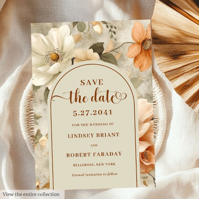 Convites Chic Boho Neutral Beige Olive Floral Save the Date (Chic Boho Neutral Beige Olive Floral Save Date)