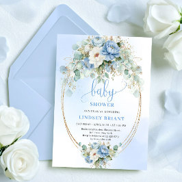 Convites Chic Boho Pastel Blue Flowers Baby Shower Invites