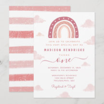 Chic Boho Rainbow e Clouds Pastel Pink Aniversário