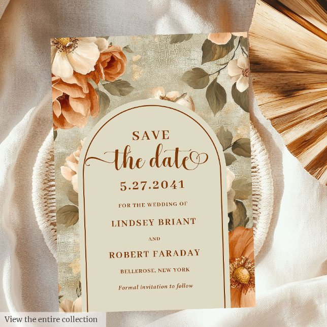 Convites Chic Boho Terra Cotta Beige Floral Save The Date (Chic Boho Terra Cotta Beige Floral Save The Date)