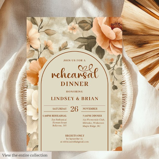 Convites Chic Boho Terracota Marfim Sage Floral Ensaio (Chic Rusty Beige Olive Floral Rehearsal Invitation)