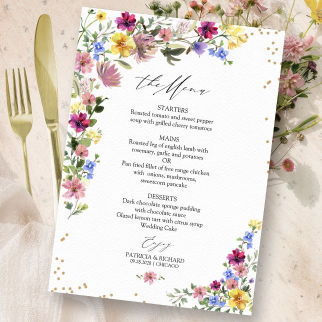 Convites Chic Boho Wildflower Menu Card (Criador carregado)