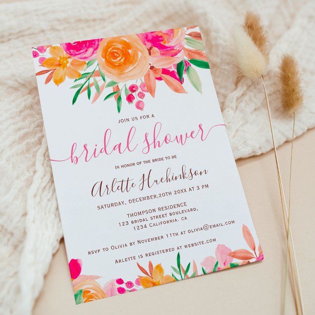 Convites Chic Bold queda chá de panela de aquarela floral (Chic Bold fall floral watercolor bridal shower Invitation)