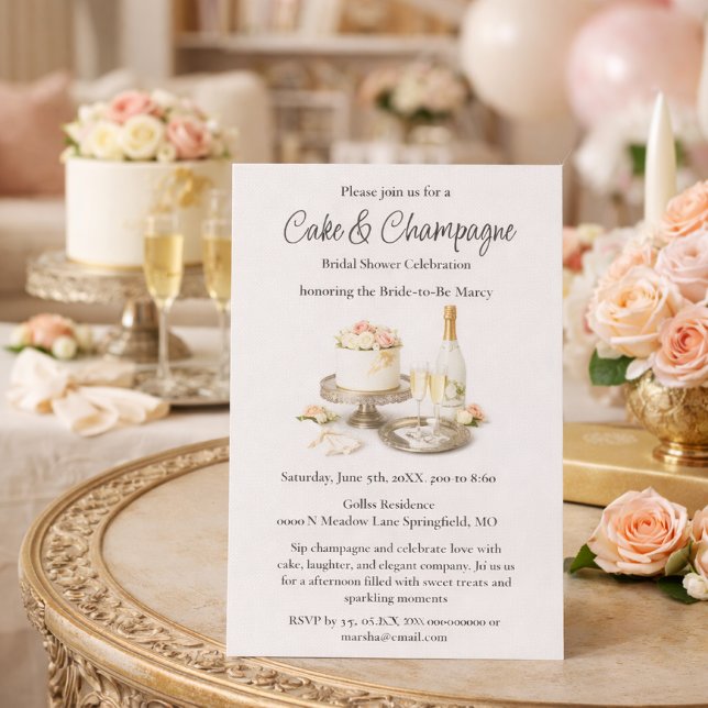 Convites Chic Bolo e Champanhe Bridal Shower (Criador carregado)