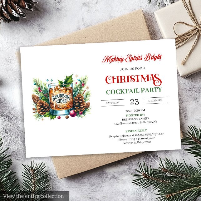 Convites Chic bourbon printable holiday cocktails party (Chic bourbon printable holiday cocktails party Invitation)