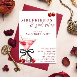 Convites Chic Bow Cherry Martini Galentines Dinner Party