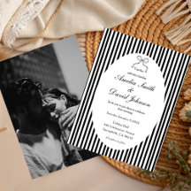 Chic Bow Minimalista Listra Preto Branco Casamento