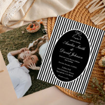 Chic Bow Minimalista Listra Preto Branco Casamento