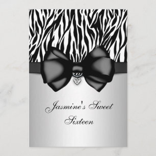 Convites Chic Bowed Zebra Print 5 x 7 convidado [Prata]