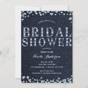 Convites Chic Bridal Shower Denim Jean & Diamonds Brilho