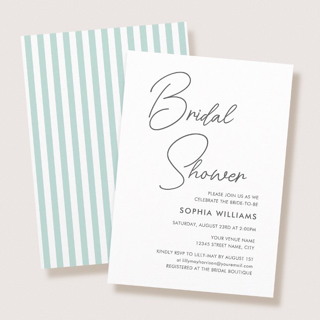 Convites Chic Bridal Shower Modern Script Teal Stripes (Criador carregado)