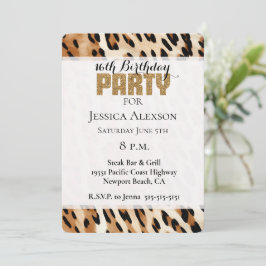 Convites Chic Brown Cream Leopard Dourado Festa Gliter