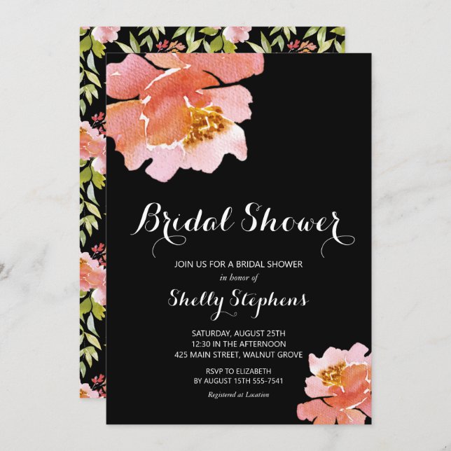 Convites Chic Brunch e Bubble Floral Chá de panela (Frente/Verso)