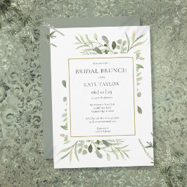 Convites Chic Brunch Nupcial Dourado com Vegetação em Aquar