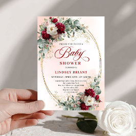Convites Chic Burgundy and Gold Boho Baby Shower Invite