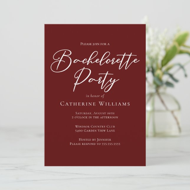 Convites Chic Burgundy Bachelorette Party (Em pé/Frente)