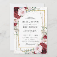 Chic Burgundy Blush Peonies Floral Geométrico