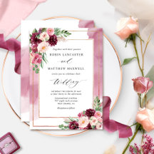 Chic Burgundy Blush Watercolor e Casamento Floral