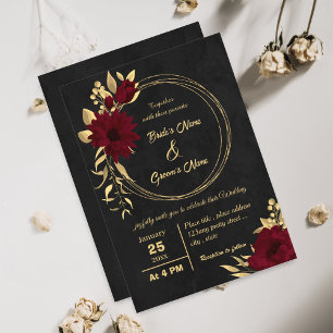 Convites Chic burgundy e casamento preto de ouro