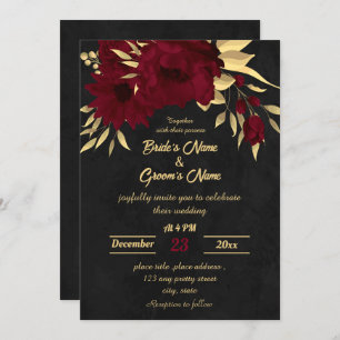 Convites Chic burgundy e casamento preto de ouro