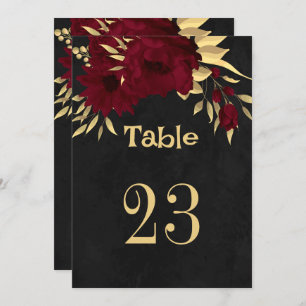 Convites Chic burgundy e dourado número da mesa preta