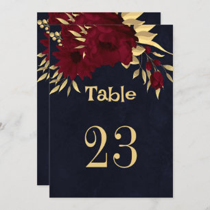 Convites Chic burgundy e marinho de ouro - número da tabela