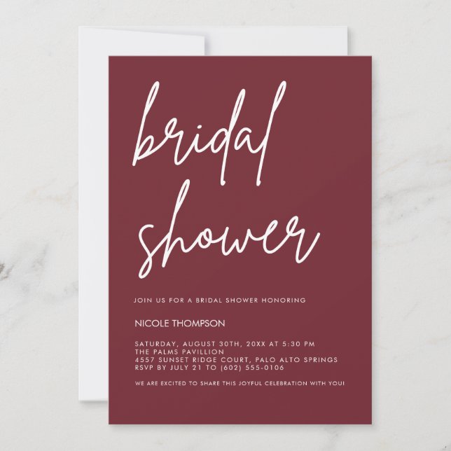 Convites Chic Burgundy Modern Bridal Shower Invitation  (Frente)