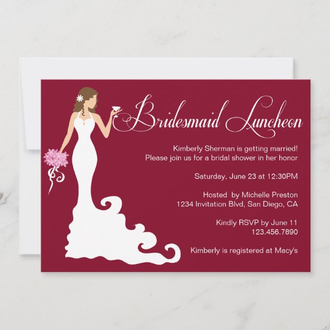 Convites Chic Burgundy Posh Bridesmaid Luncheon (Frente)