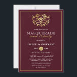 Convites Chic Burgundy Red & Dourado Mascarada Doce 16 Part<br><div class="desc">Chic Burgundy Red & Dourado Mascarada Doce 16 Convites de festas. Apresentando uma máscara de folha de ouro falsa no topo contra um fundo vermelho burgundy. Perfeito para uma festa de aniversário 16 moderna,  mas elegante!</div>