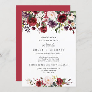 Convites Chic Burgundy Red Floral Posta Casamento Brunch