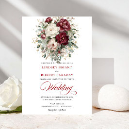 Convites Chic Burgundy White Eucalyptus Wedding Invitation